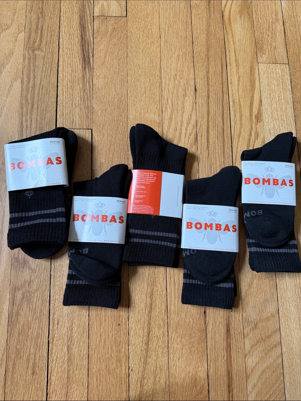 Bombas 5 Pair Bundles Black Crew Socks Adult Medium